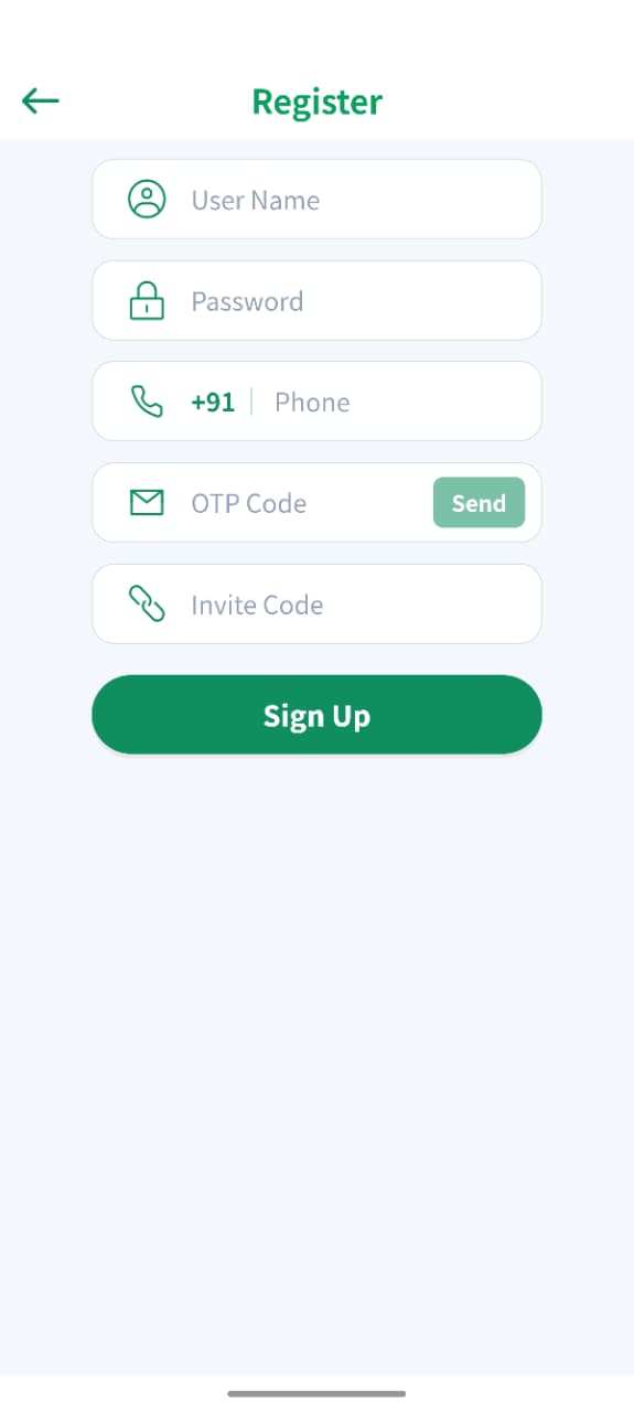 Wywallet registration screen